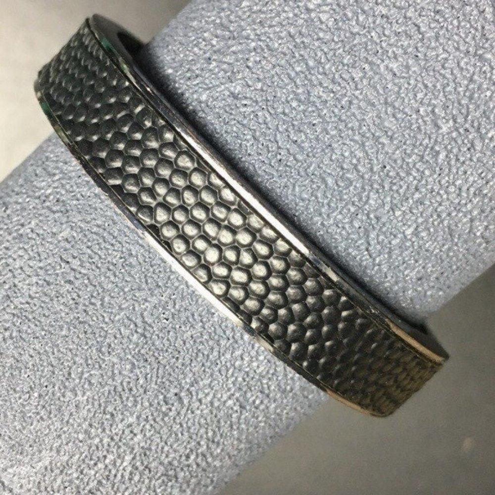 Hinged Bangle Bracelet As Is Black Gunmetal Silver Pebble Textured Retro BoHo